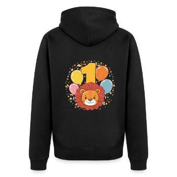 1er anniversaire Leo Fête d’anniversaire des enfants - Veste à capuche bio Premium Unisexe - noir - Dos - Nico (187cm)