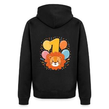 1er anniversaire Leo Fête d’anniversaire des enfants - Veste à capuche bio Premium Unisexe - noir - Dos - Nico (187cm)