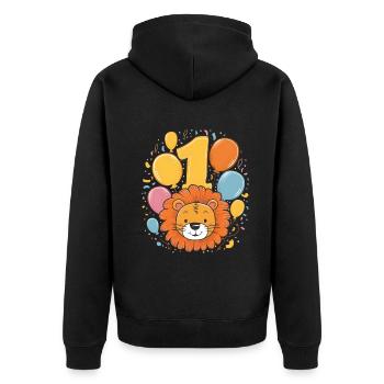 1er anniversaire Leo Fête d’anniversaire des enfants - Veste à capuche bio Premium Unisexe - noir - Dos - Nico (187cm)