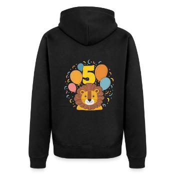 5ème anniversaire Leo Fête d’anniversaire des enfants - Veste à capuche bio Premium Unisexe - noir - Dos - Nico (187cm)