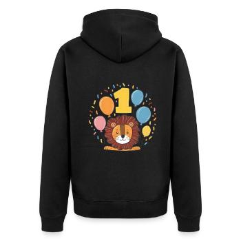 1er anniversaire Leo Fête d’anniversaire des enfants - Veste à capuche bio Premium Unisexe - noir - Dos - Nico (187cm)