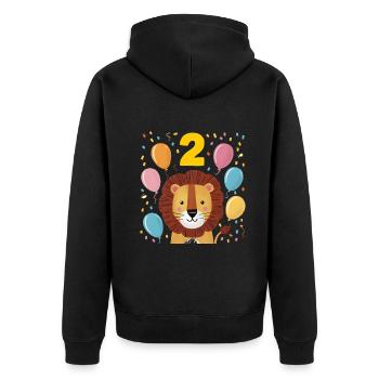 2ème anniversaire Leo Fête d’anniversaire des enfants - Veste à capuche bio Premium Unisexe - noir - Dos - Nico (187cm)