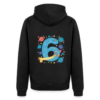 6th Birthday Boys 6 Years Planet Birthday - Unisex Premium Organic Zip Hoodie - black - Back - Nico (187cm)