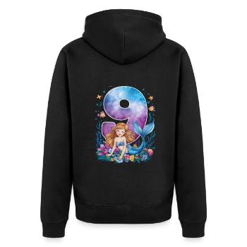 9th Birthday Girl 9 Years Mermaid Party - Unisex Premium Organic Zip Hoodie - black - Back - Nico (187cm)