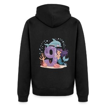 9th Birthday Girl 9 Years Mermaid Party - Unisex Premium Organic Zip Hoodie - black - Back - Nico (187cm)