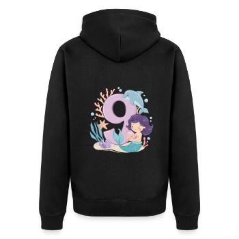 9th Birthday Girl 9 Years Mermaid Party - Unisex Premium Organic Zip Hoodie - black - Back - Nico (187cm)