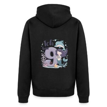 9th Birthday Girl 9 Years Mermaid Party - Unisex Premium Organic Zip Hoodie - black - Back - Nico (187cm)