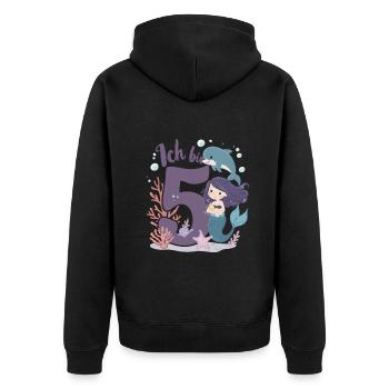 5ème anniversaire fille 5 ans sirène fête - Veste à capuche bio Premium Unisexe - noir - Dos - Nico (187cm)