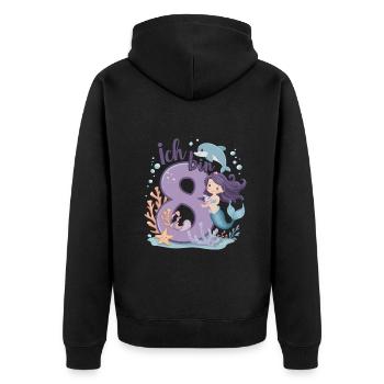 8ème anniversaire fille 8 ans sirène fête - Veste à capuche bio Premium Unisexe - noir - Dos - Nico (187cm)