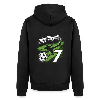 7. Geburtstag 7 Jahre Fußball Fußballspieler - Unisex Premium Bio Zip Hoodie - Schwarz - Hinten - Nico (187cm)