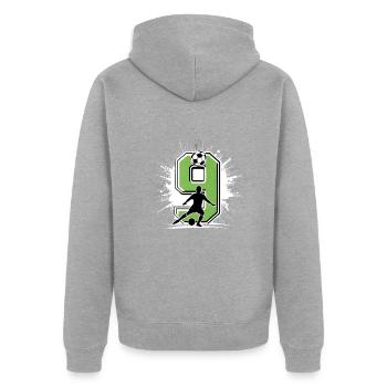 9. Geburtstag 9 Jahre Fußball Fußballspieler - Unisex Premium Bio Zip Hoodie - Grau meliert - Hinten - Nico (187cm)