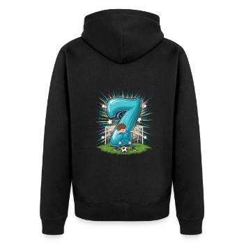 7. Geburtstag 7 Jahre Fußball Fußballspieler - Unisex Premium Bio Zip Hoodie - Schwarz - Hinten - Nico (187cm)