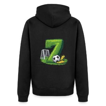 7. Geburtstag 7 Jahre Fußball Fußballspieler - Unisex Premium Bio Zip Hoodie - Schwarz - Hinten - Nico (187cm)