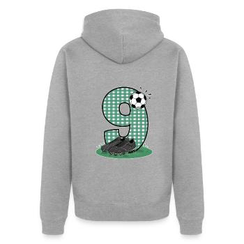 9. Geburtstag 9 Jahre Fußball Fußballspieler - Unisex Premium Bio Zip Hoodie - Grau meliert - Hinten - Nico (187cm)