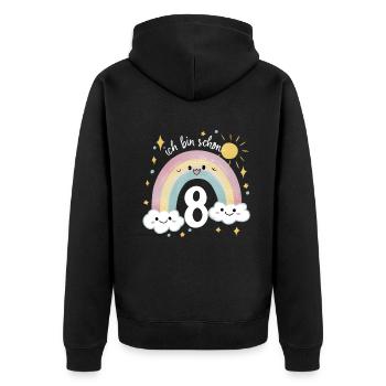 8th Birthday Shirt Rainbow Cloud - Unisex Premium Organic Zip Hoodie - black - Back - Nico (187cm)
