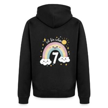 7th Birthday Shirt Rainbow Cloud - Unisex Premium Organic Zip Hoodie - black - Back - Nico (187cm)