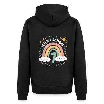 7th Birthday Shirt Rainbow Cloud - Unisex Premium Organic Zip Hoodie - black - Back - Nico (187cm)