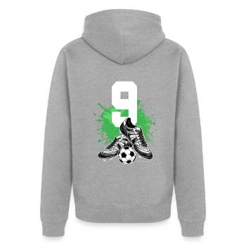 9. Geburtstag 9 Jahre Fußball Fußballspieler - Unisex Premium Bio Zip Hoodie - Grau meliert - Hinten - Nico (187cm)