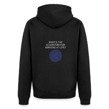 Was ist der Algorithmus, um im Leben zu gewinnen? Komisch - Unisex Premium Bio Zip Hoodie - Schwarz - Hinten - Nico (187cm)