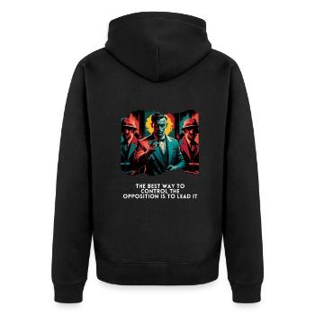 Führen Sie die Opposition mit Zuversicht Vintage - Unisex Premium Bio Zip Hoodie - Schwarz - Hinten - Nico (187cm)