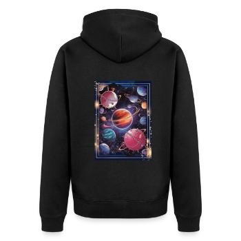 Cosmic Planetary Art Universum Design - Unisex Premium Bio Zip Hoodie - Schwarz - Hinten - Nico (187cm)