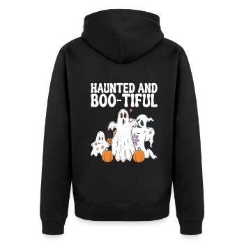 Haunted and Boo-tiful Halloween Ghosts - Unisex Premium Organic Zip Hoodie - black - Back - Nico (187cm)