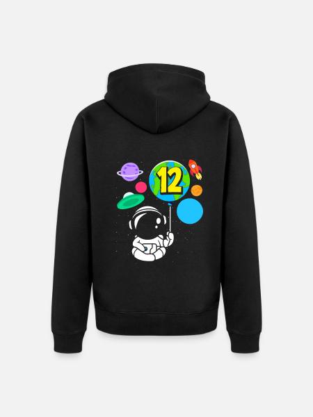 12th Birthday Boys Astronaut Birthday - Unisex Premium Organic Zip Hoodie - black