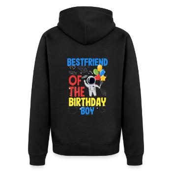 Kindergeburtstag Astronaut Familienmitglieder - Unisex Premium Bio Zip Hoodie - Schwarz - Hinten - Nico (187cm)