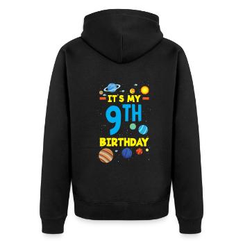 9e anniversaire garçons 9 ans astronaute anniversaire - Veste à capuche bio Premium Unisexe - noir - Dos - Nico (187cm)