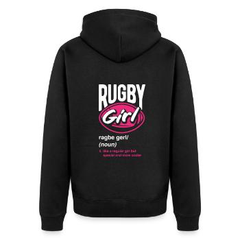 Rugby Girl - Comme une fille normale, mais plus cool - Veste à capuche bio Premium Unisexe - noir - Dos - Nico (187cm)