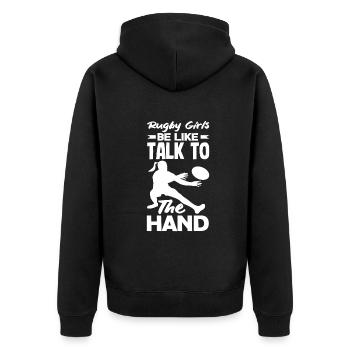 Les filles de rugby sont comme parler à la main - Veste à capuche bio Premium Unisexe - noir - Dos - Nico (187cm)