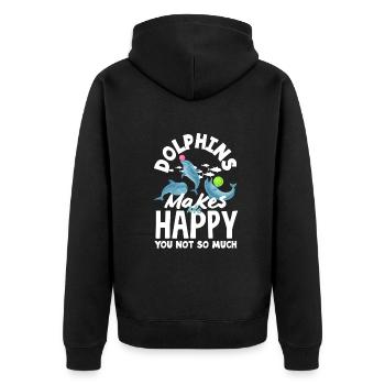 Delfine Machen Glücklich Du Nicht So Sehr - Unisex Premium Bio Zip Hoodie - Schwarz - Hinten - Nico (187cm)