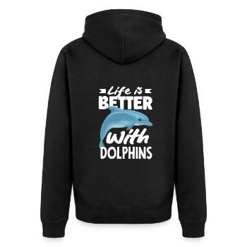Das Leben Ist Besser Mit Delfinen - Unisex Premium Bio Zip Hoodie - Schwarz - Hinten - Nico (187cm)