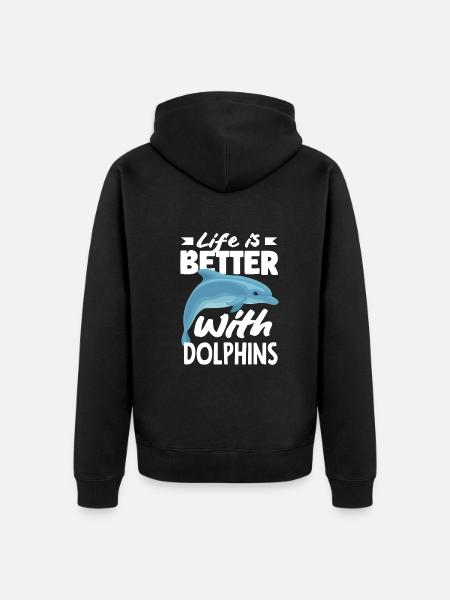 Life is better with dolphins - Unisex Premium Organic Zip Hoodie - black