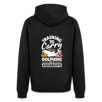 Training To Carry Dolphins Out Of Aquariums - Unisex Premium Bio Zip Hoodie - Schwarz - Hinten - Nico (187cm)