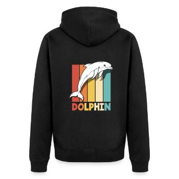 Retro Delfin Tierliebhaber Motiv - Unisex Premium Bio Zip Hoodie - Schwarz - Hinten - Nico (187cm)