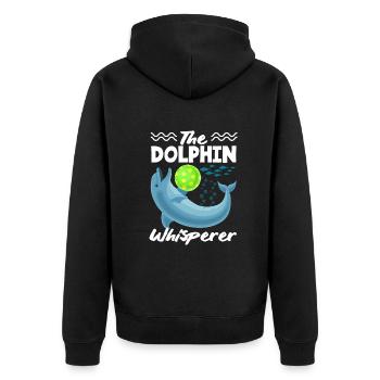 The Dolphin Whisperer with Ball - Unisex Premium Organic Zip Hoodie - black - Back - Nico (187cm)