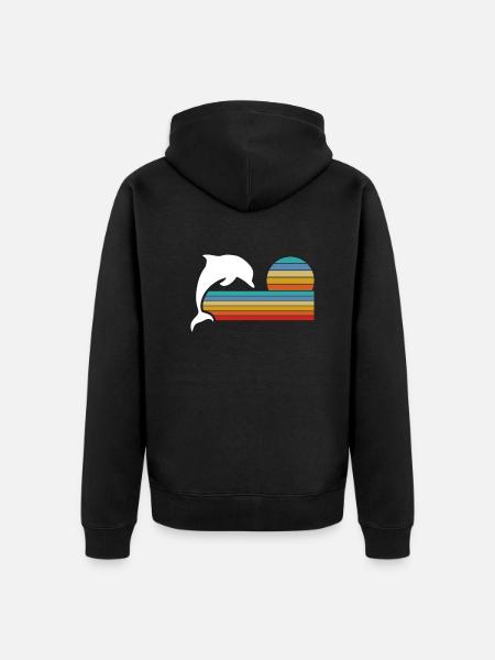 Retro Dolphin Sunset Stripes - Unisex Premium Organic Zip Hoodie - black