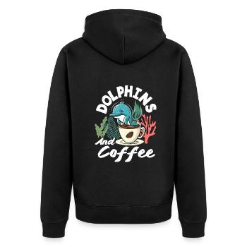 Love dolphins and coffee - Unisex Premium Organic Zip Hoodie - black - Back - Nico (187cm)