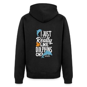 Ich Mag Einfach Delfine Ok? - Unisex Premium Bio Zip Hoodie - Schwarz - Hinten - Nico (187cm)