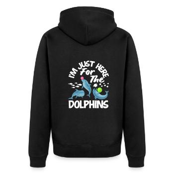 I'm only here for the dolphins - Unisex Premium Organic Zip Hoodie - black - Back - Nico (187cm)