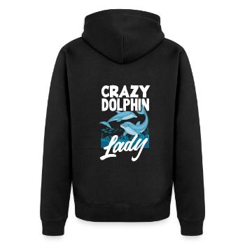 Crazy Dolphin Lady - Unisex Premium Organic Zip Hoodie - black - Back - Nico (187cm)