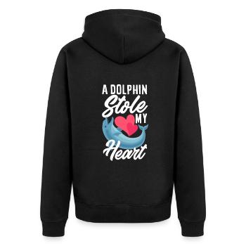 Ein Delfin Hat Mein Herz Gestohlen - Unisex Premium Bio Zip Hoodie - Schwarz - Hinten - Nico (187cm)