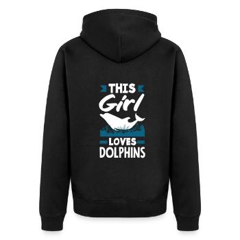 This girl loves dolphins - Unisex Premium Organic Zip Hoodie - black - Back - Nico (187cm)