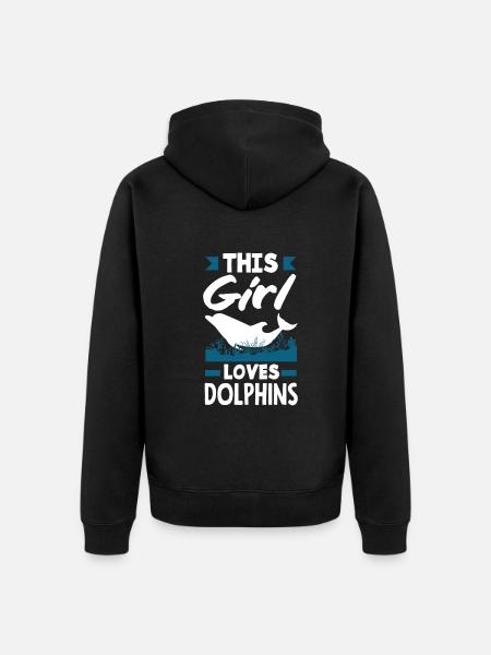 This girl loves dolphins - Unisex Premium Organic Zip Hoodie - black