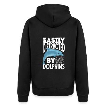 Easily distracted by dolphins - Unisex Premium Organic Zip Hoodie - black - Back - Nico (187cm)