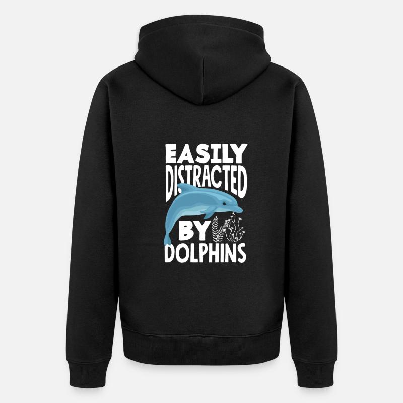Easily distracted by dolphins - Unisex Premium Organic Zip Hoodie - black