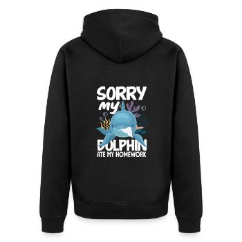 Mein Delfin Hat Meine Hausaufgaben Gefressen - Unisex Premium Bio Zip Hoodie - Schwarz - Hinten - Nico (187cm)