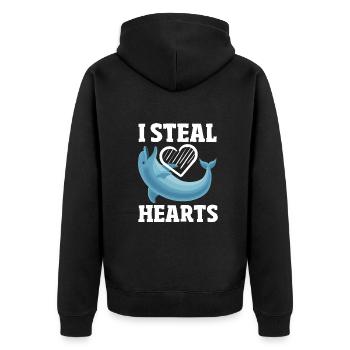 Ich Stehle Herzen Lustiger Delfin - Unisex Premium Bio Zip Hoodie - Schwarz - Hinten - Nico (187cm)