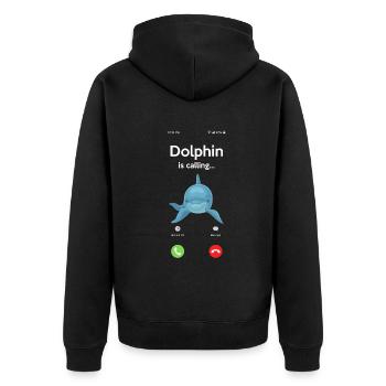 Delfin Ruft An Lustiges Tiermotiv - Unisex Premium Bio Zip Hoodie - Schwarz - Hinten - Nico (187cm)